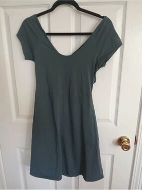 ‼️NWOT: Pact Organic Ore Blue/Green Cross-back Fit & Flare Dress - M